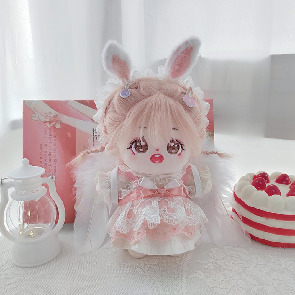 20cm 솜인형옷 핑크 드레스 날개 토끼 헤어밴드 무속성인형옷
