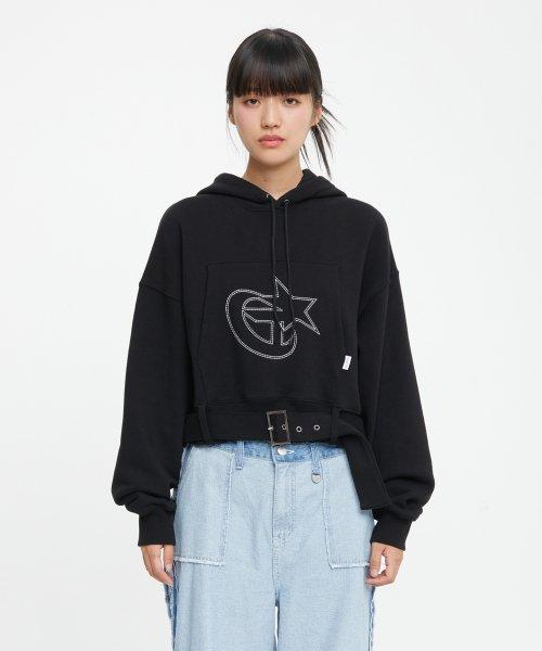 벨티드 크롭 후디_블랙
