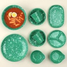 레트로 떡볶이 분식 그릇 포장마차 캠핑 접시 10종세트, 그린, 1set