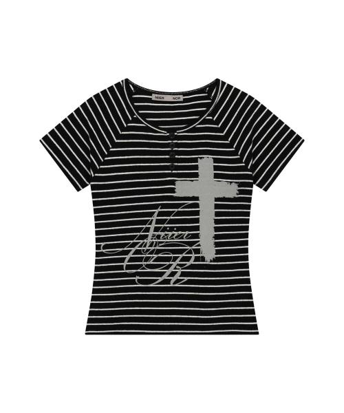 PAINT CROSS BUTTON DOWN TEE_BLACK