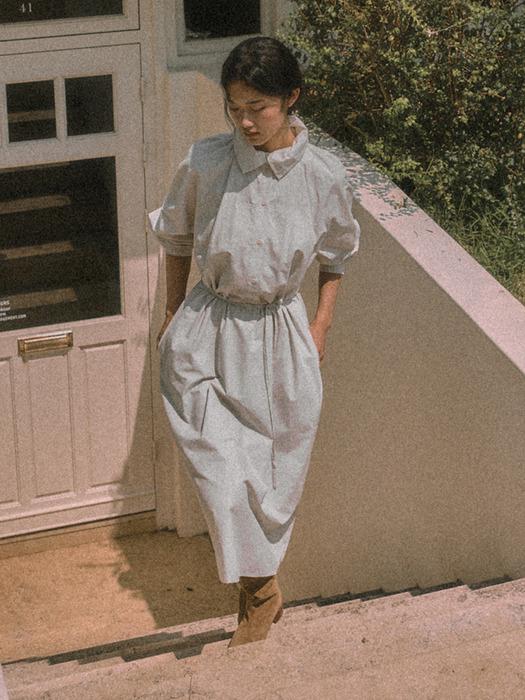 PERLA HIGH NECK SHIRRING DRESS_GRAY