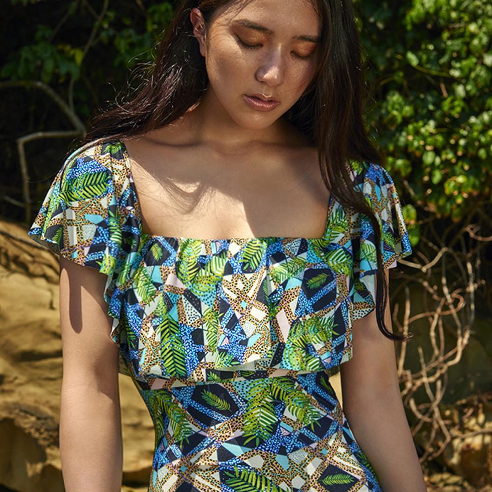 아비시니안 오프숄더 프릴 원피스 비키니