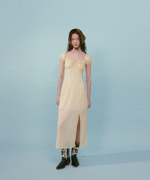 Cottage Stripe Puff Dress (Yellow)