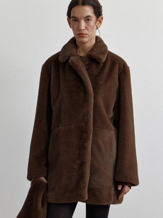 NAEL FUR HALF COAT, BROWN