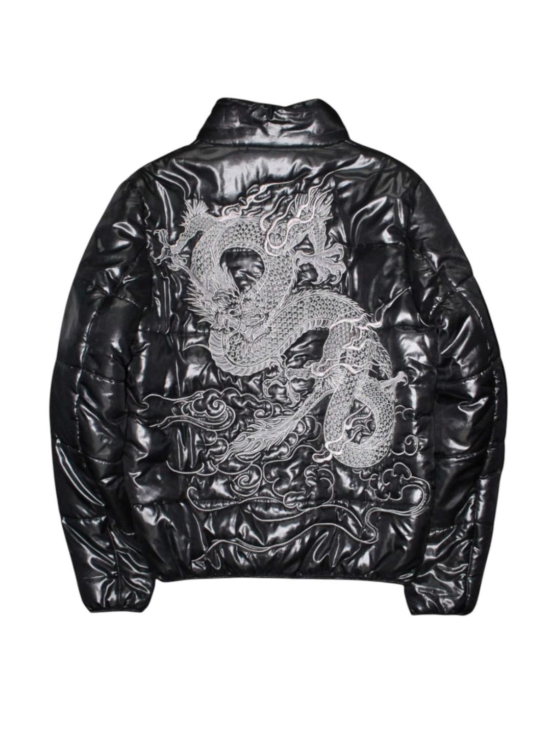 KARAKURI TAMASHII 絡繰魂 Silver Dragon Embroidery Glossy Down Jacket - L
