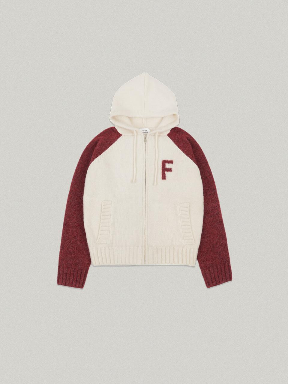Varikas Knit Hood Zip Up in ivory red베리카스 니트 후드 집업[12월 18일 예약배송 순차출고]