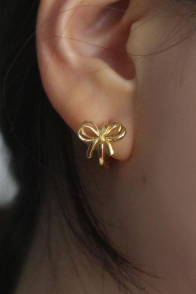 925silver 메리 리본 원터치 귀걸이 (2 color)