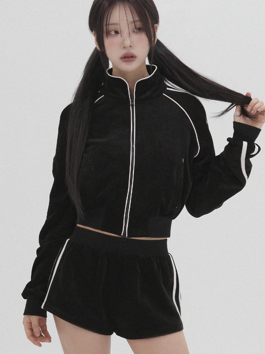 Velour line jersey jacket (black) [프리오더]