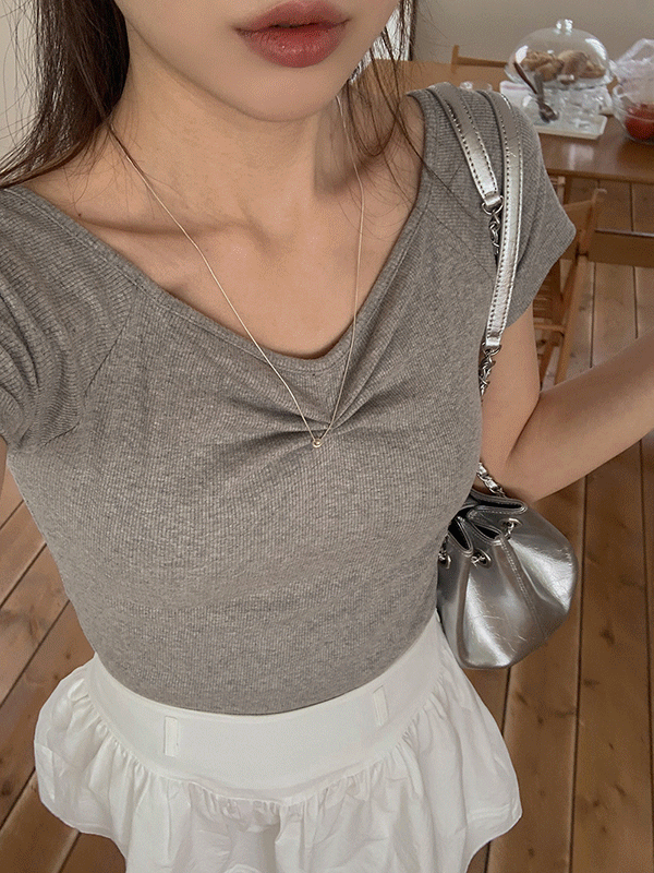 [발레코어룩]스탬프 셔링 골지 여름 반팔 크롭 티셔츠(6color)