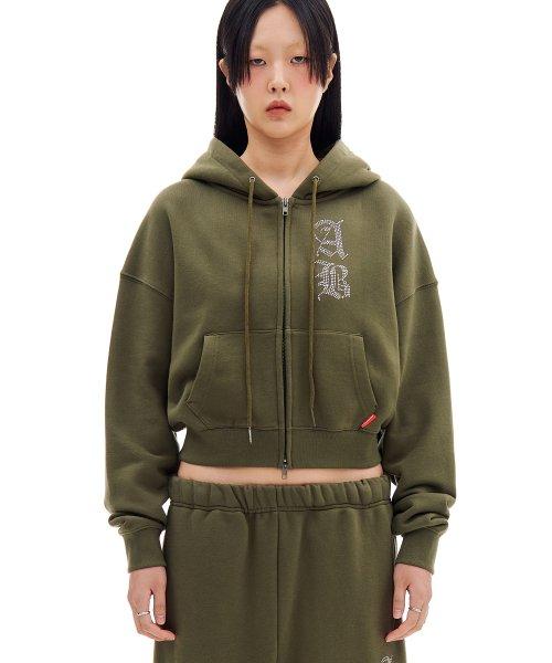 AB CROP HOOD ZIP-UP (KHAKI)