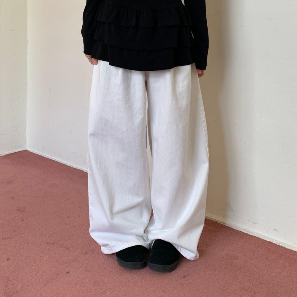 우누 코튼 핀턱 와이드 팬츠 (3 color) 봄 가을 여름 기본 데일리 면 맥시 롱 화이트 로우 바지