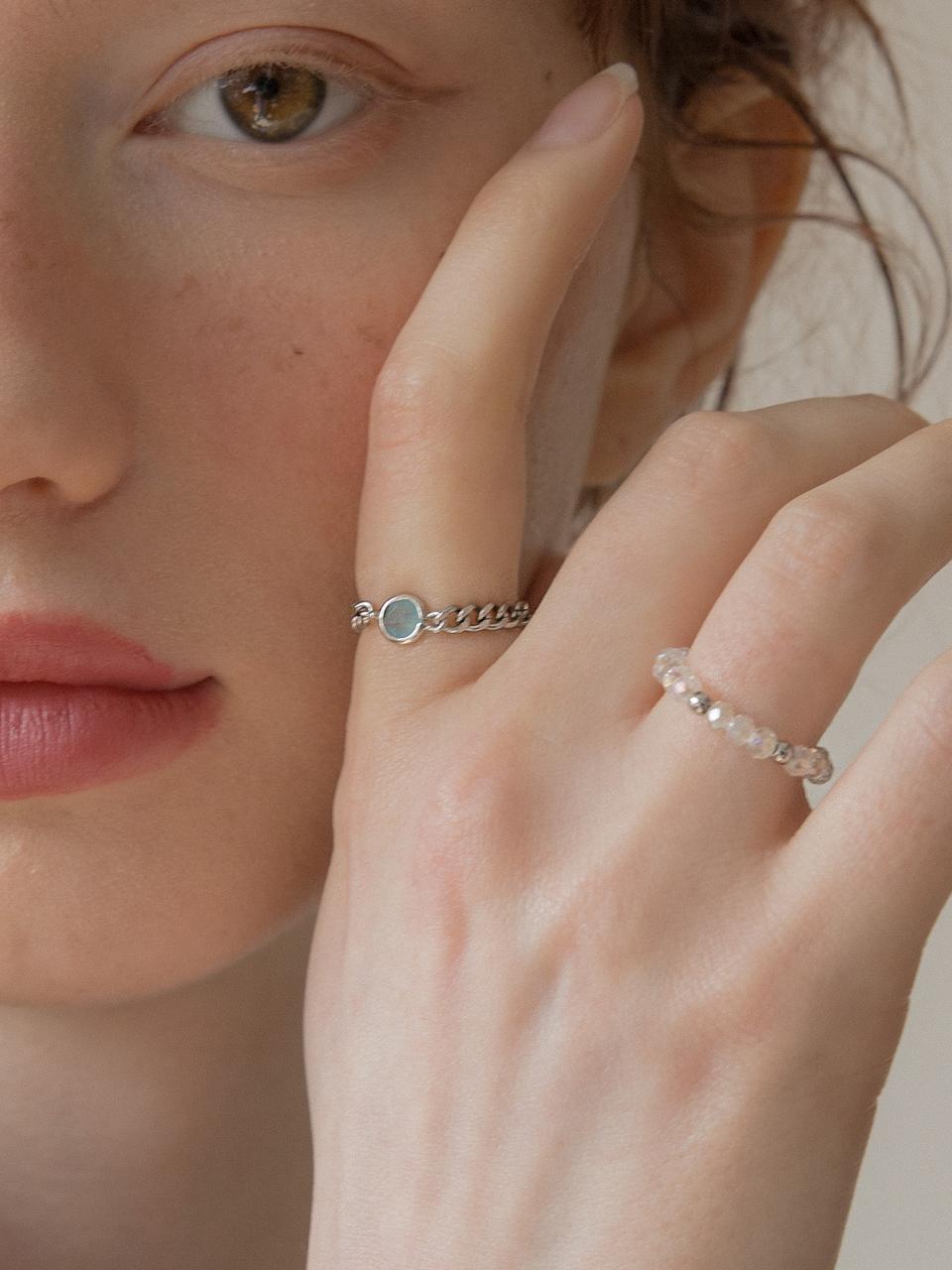 [메리모티브] Blue opal pendant surgical chain ring