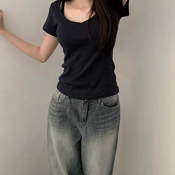 [팔뚝커버/넉넉한핏] 쿠키 루즈 브이넥 반팔티셔츠 V넥 심플 티셔츠