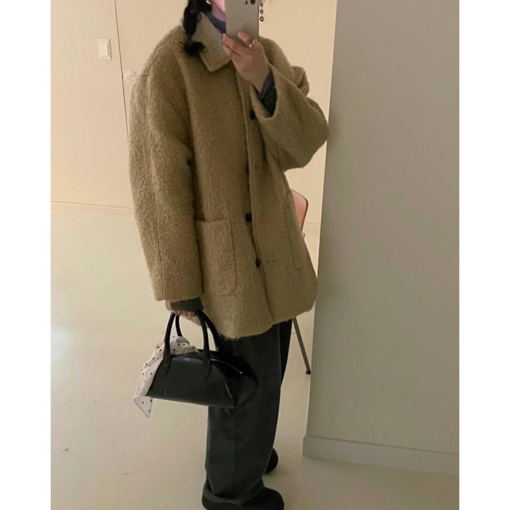 Basket 바스켓 플랫 하프 코트 부클 카라 금장 ct (3colors)