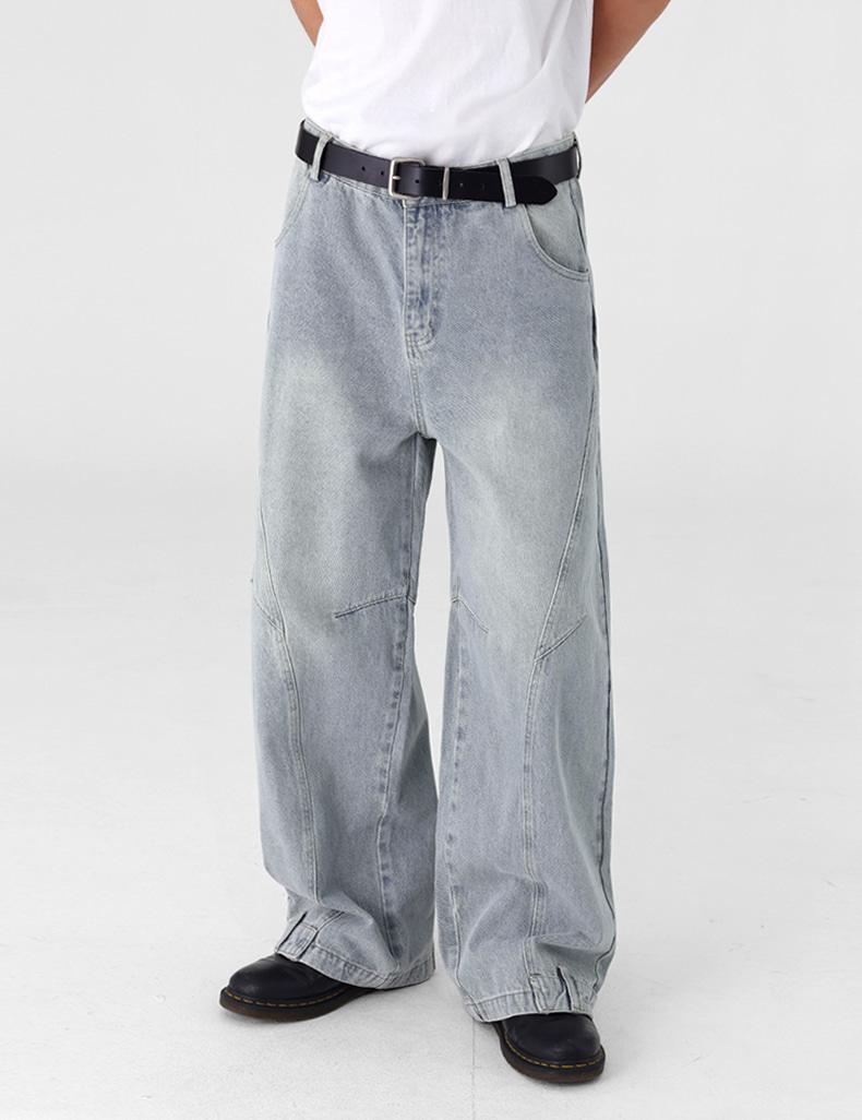 리버스 밴드 절개 와이드 데님 팬츠