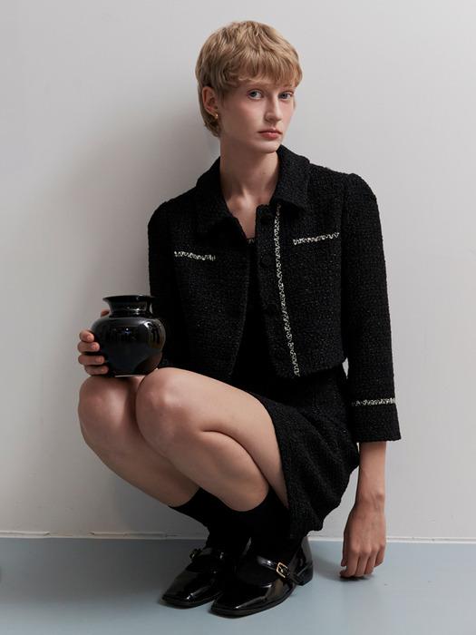 TWEED SHORT JACKET_BLACK