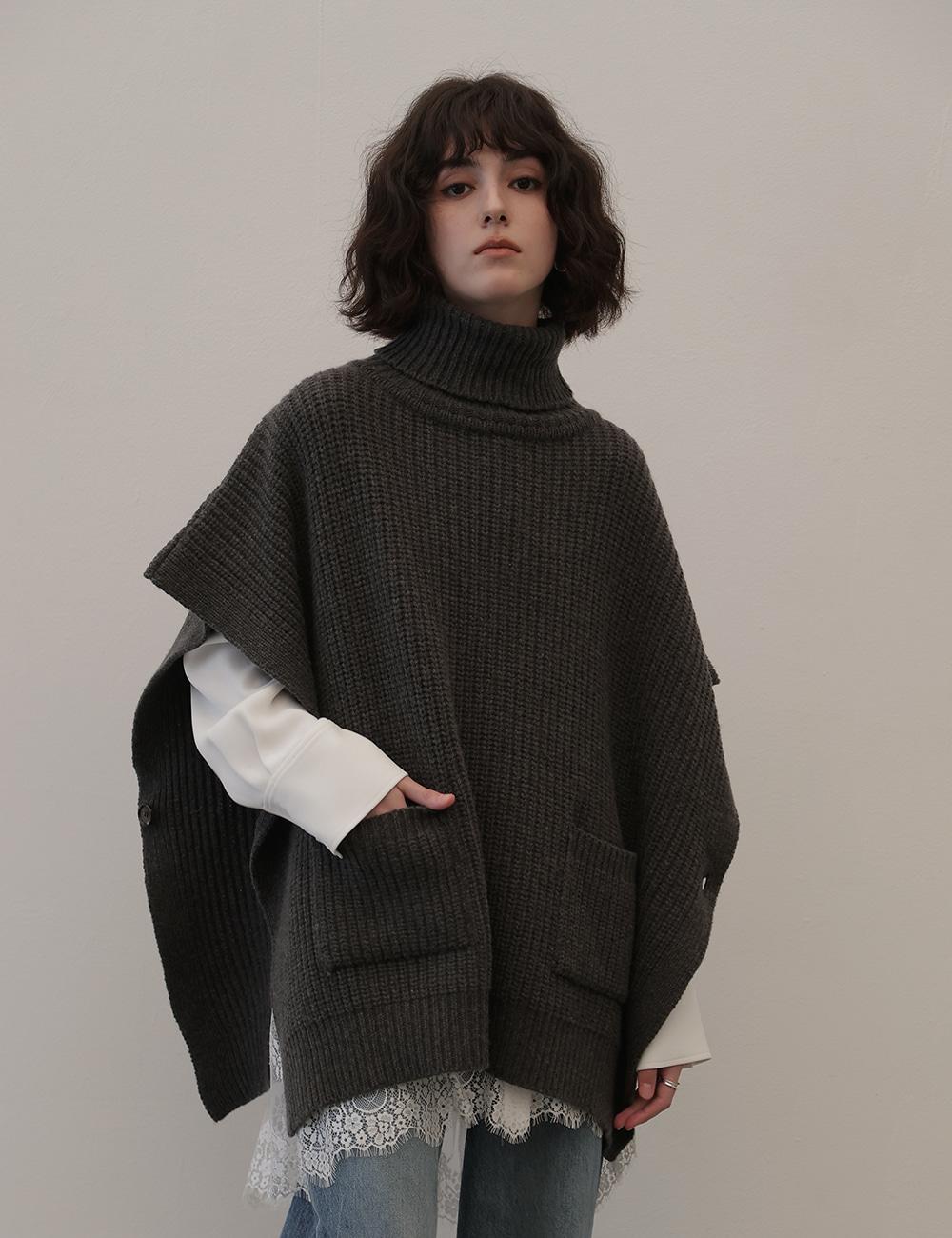 Knit Poncho (Charcoal)