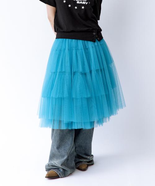 볼륨 튤 스커트 블루