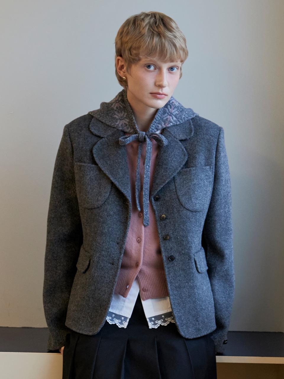 HANDMADE HERRINGBONE WOOL JACKET_DARK GREY