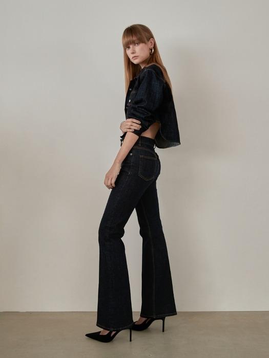 Indigo wide boots cut -D003