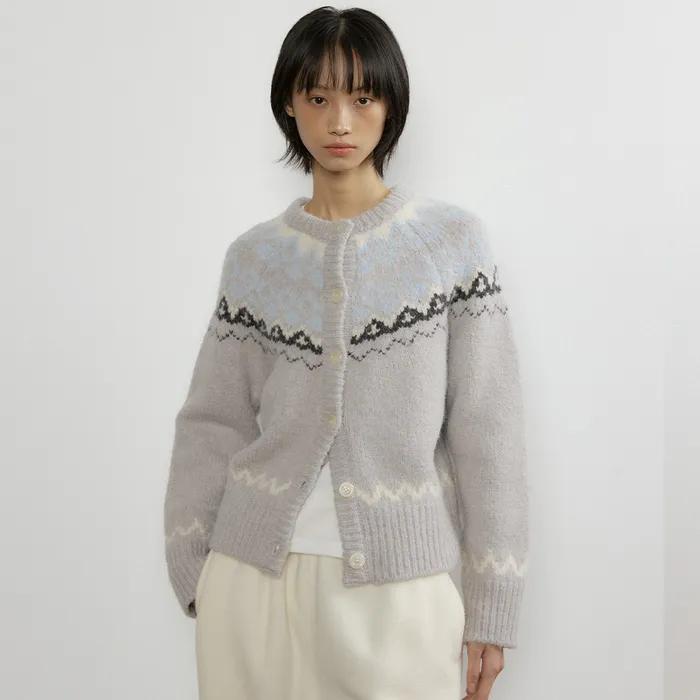 alpaca nordic knit cardigan-light gray