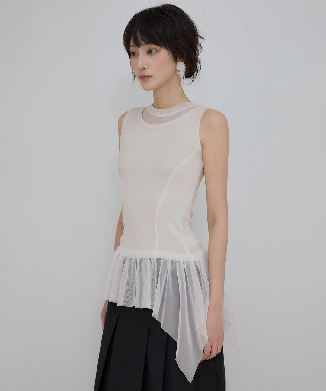 Layered Lace Frill Sleeveless (FL-157_Cream)