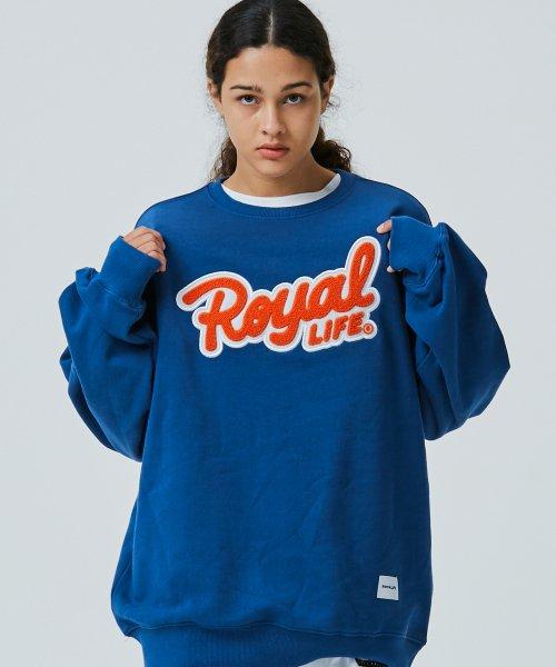 RLCN705 로얄 핸들자수 로고 맨투맨 - 클래식블루