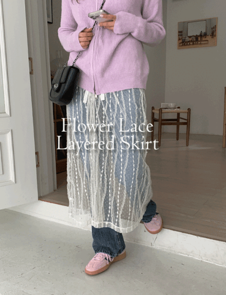 플라워 레이스 레이어드 스커트