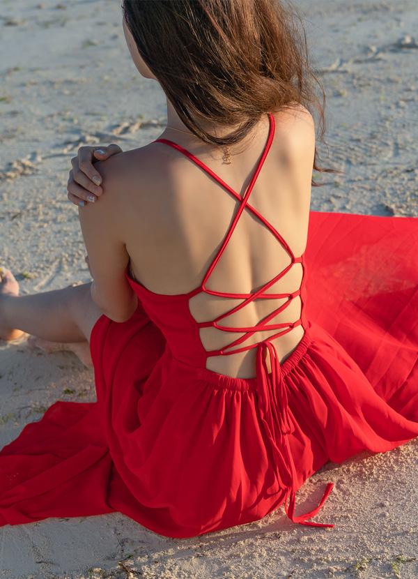 선셋 백리스 비치원피스(레드,블랙)