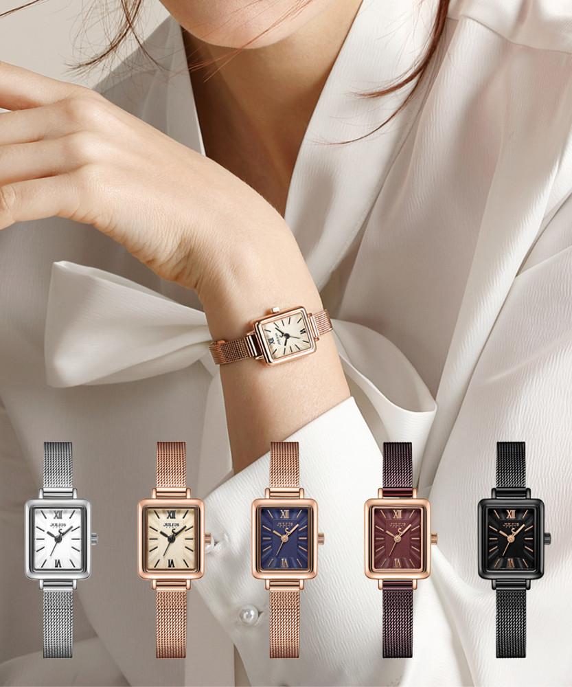 쥴리어스 여성시계 메탈 메쉬 스퀘어 데일리 패션 손목시계 JA-1153 6컬러
