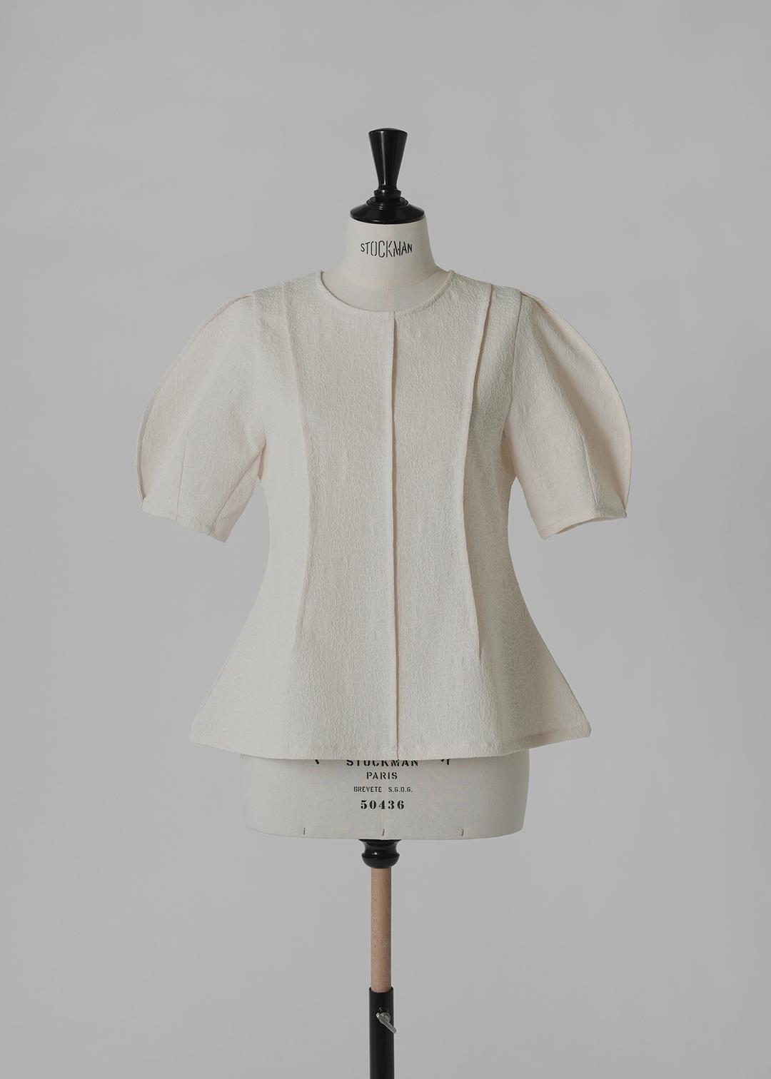 [5th] Jacquard Puff Sleeve Top Cream