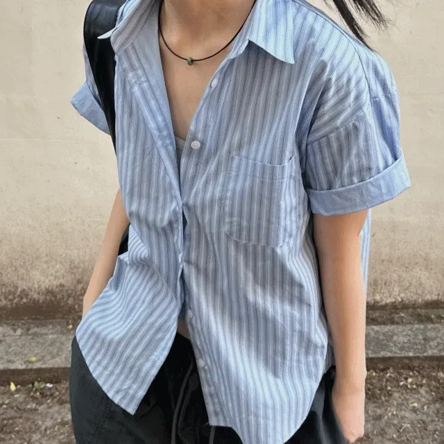 스트라이프 데일리 반소매 반팔 셔츠 남방