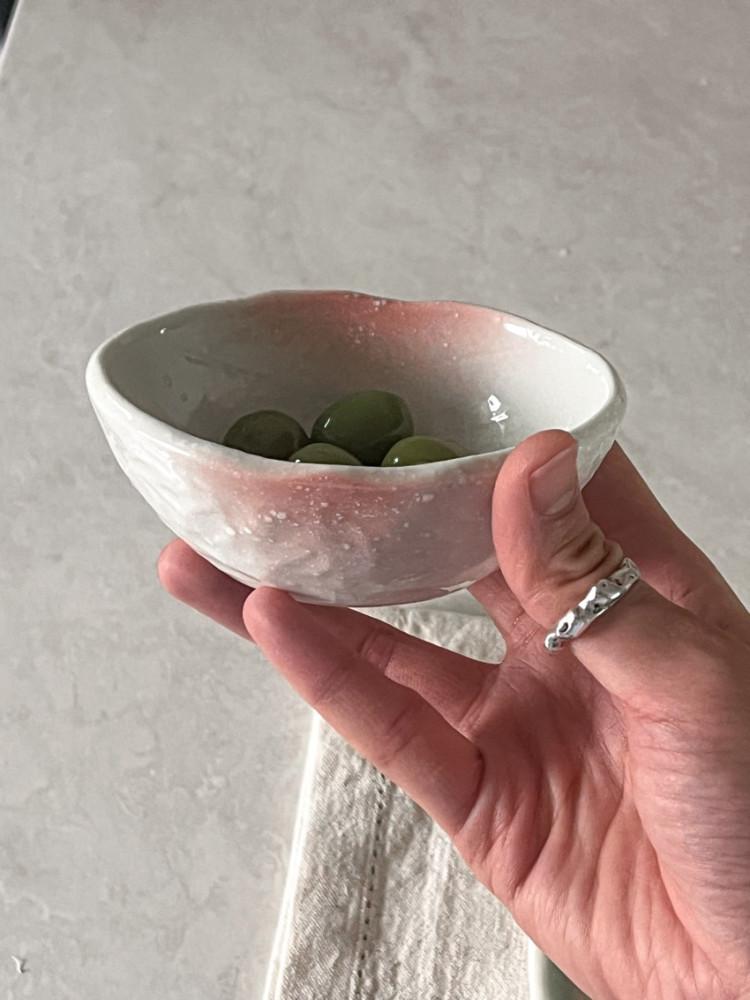 (치크 볼) 코랄 핑크 도자기접시 소스볼 반찬그릇