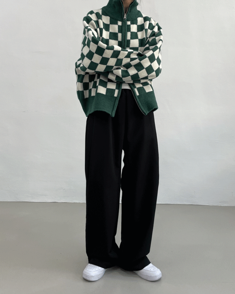 체커 폴라 투웨이 집업 가디건 (2C)