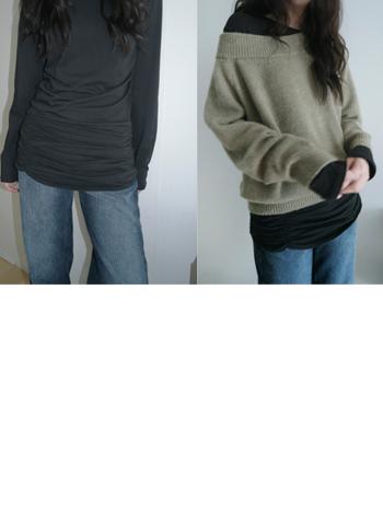 stereo shirring long top (2c)