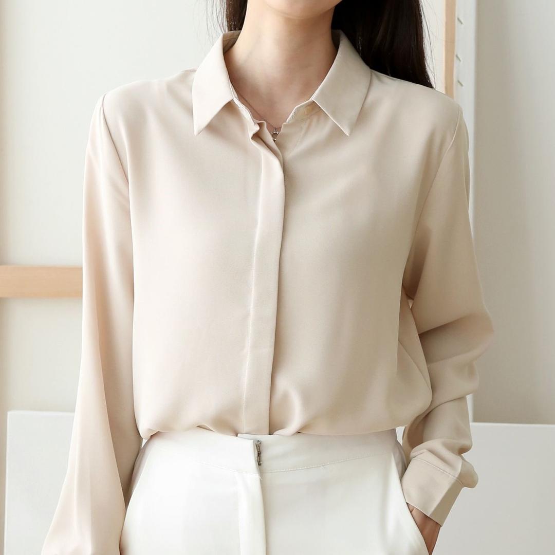 링클프리 히든버튼 셔츠블라우스 쉬폰 화이트 블랙 면접 정장 셔츠