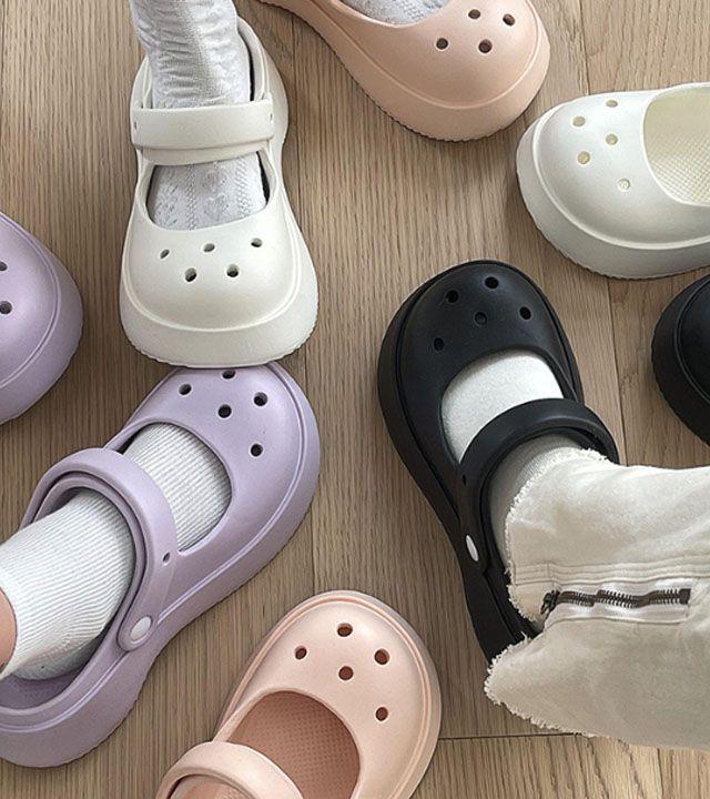 [4cm] 메리제인 통굽 크록 슬리퍼 키높이 실내화 학생 사무실 통굽 샌들 no.1557