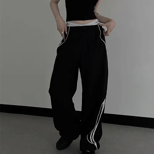 two lines wave string pants