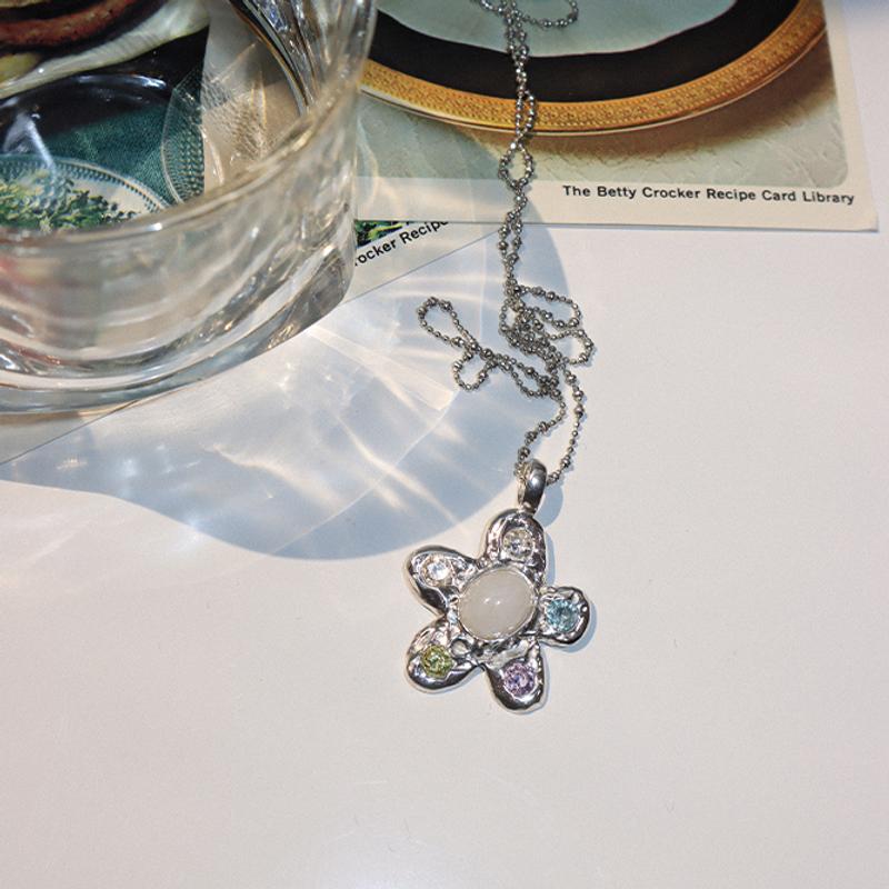 Rough Flower Long Necklace  러프 플라워 목걸이 (실버 925)