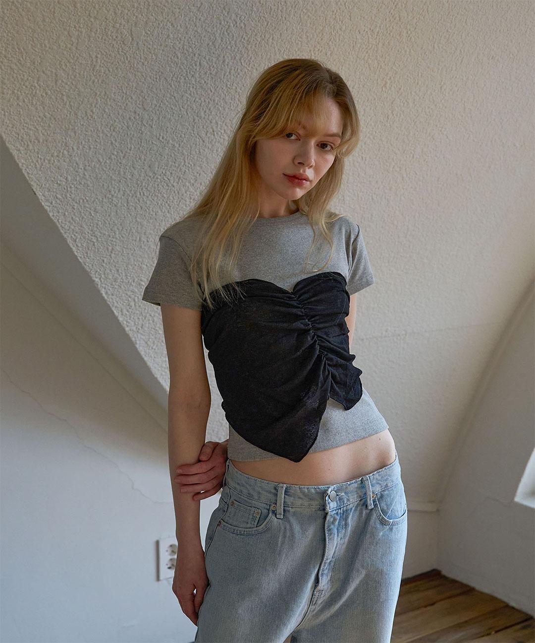 뷔스티에 레이어드 티셔츠 (멜란지 그레이)