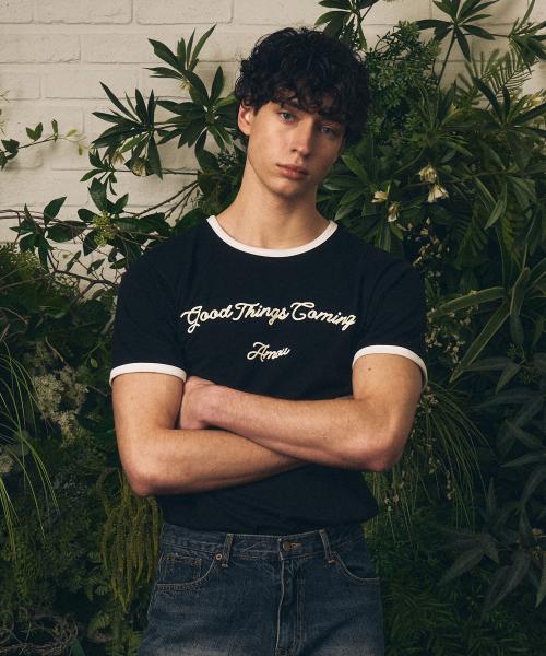 Good thing coming arch logo ringer half T-shirts black