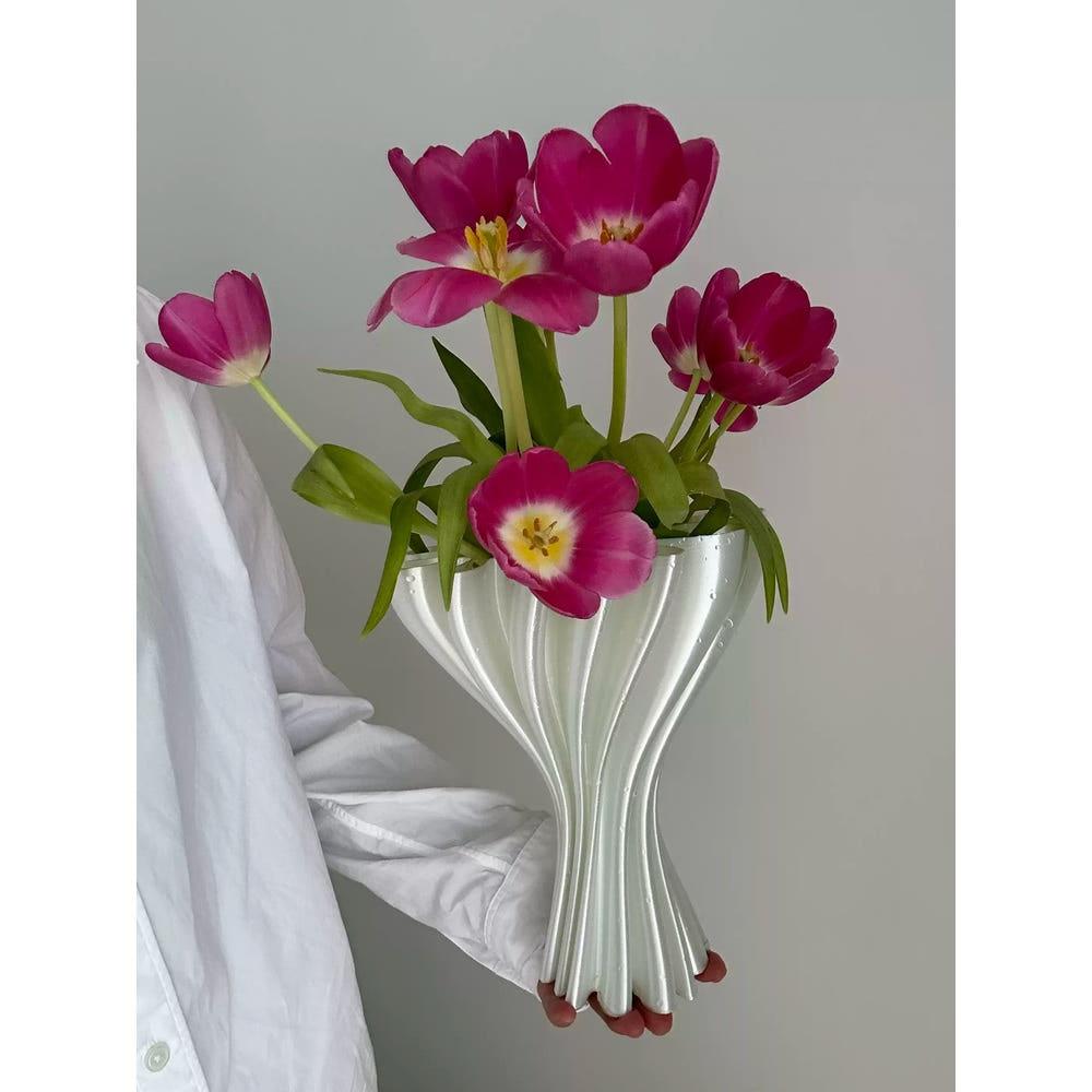 헤이유드 화이트 아트 플라워 꽃병 화병 카페 인테리어 라인 3D 프린팅 고급 오브제 20cm