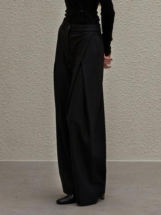 Pleats wrap pants Black
