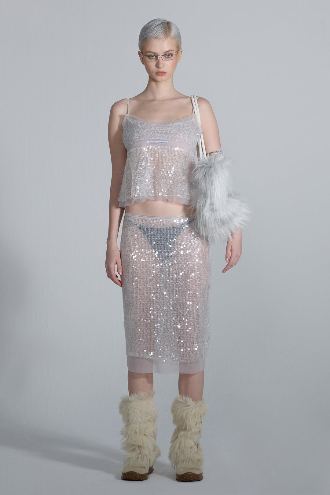 Sequin Layered Camisole Ice White