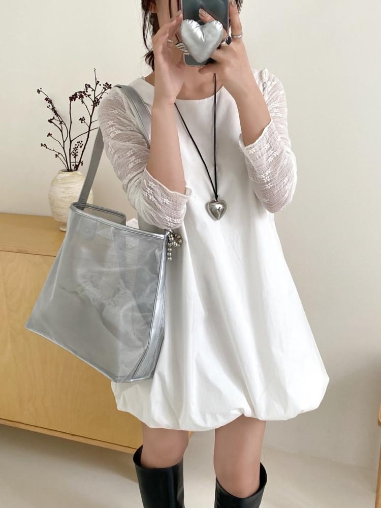 [꽁떼드 코코링] 실버 메쉬백 숄더백 여름가방 물놀이가방 수영가방