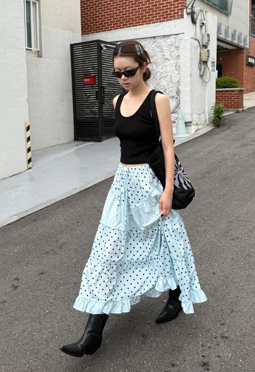 어나더랭귀지 dot cake skirt / 프릴 도트 롱스커트
