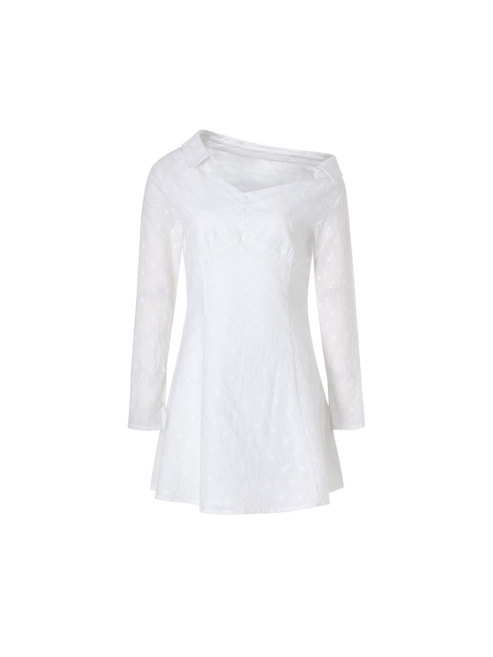 One-shoulder shirts dress (Ivory)