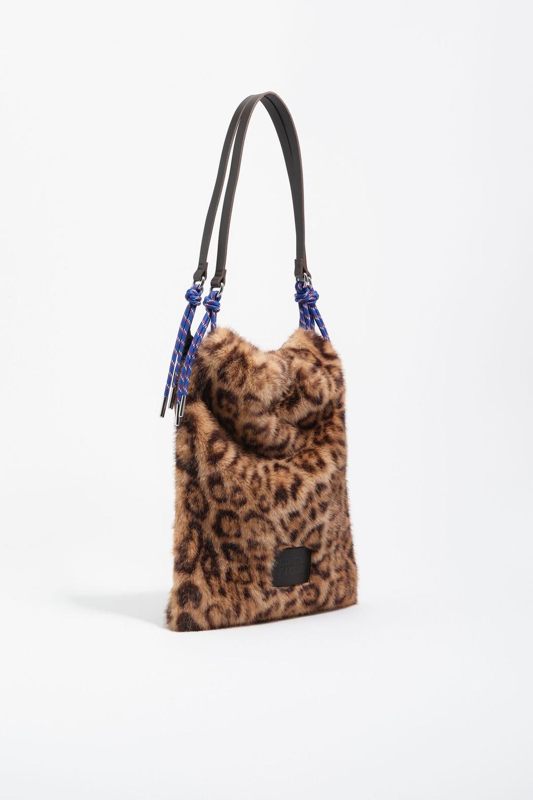 Beige Leopard fur tote bag