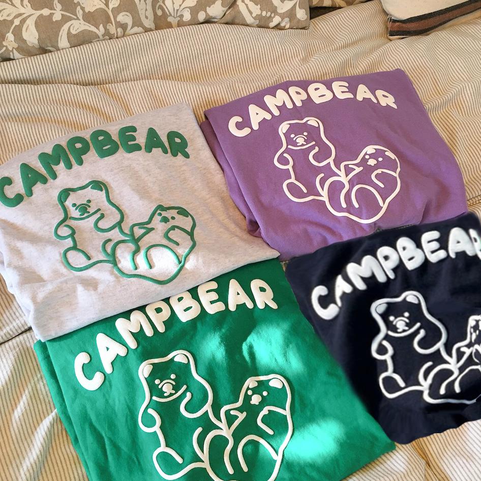 단독진행 남녀공용 커플 캠핑 발포나염 곰돌이 오버핏 반팔 박스티 잠옷