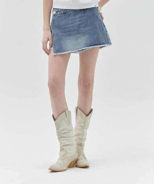 키르시 플레인 세미 와이드 데님 스커트 팬츠 [라이트 블루]